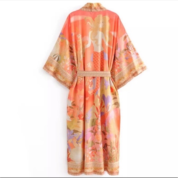 Bohemian Orange Kimono Gypsy Boho Robe - Picture 8 of 9